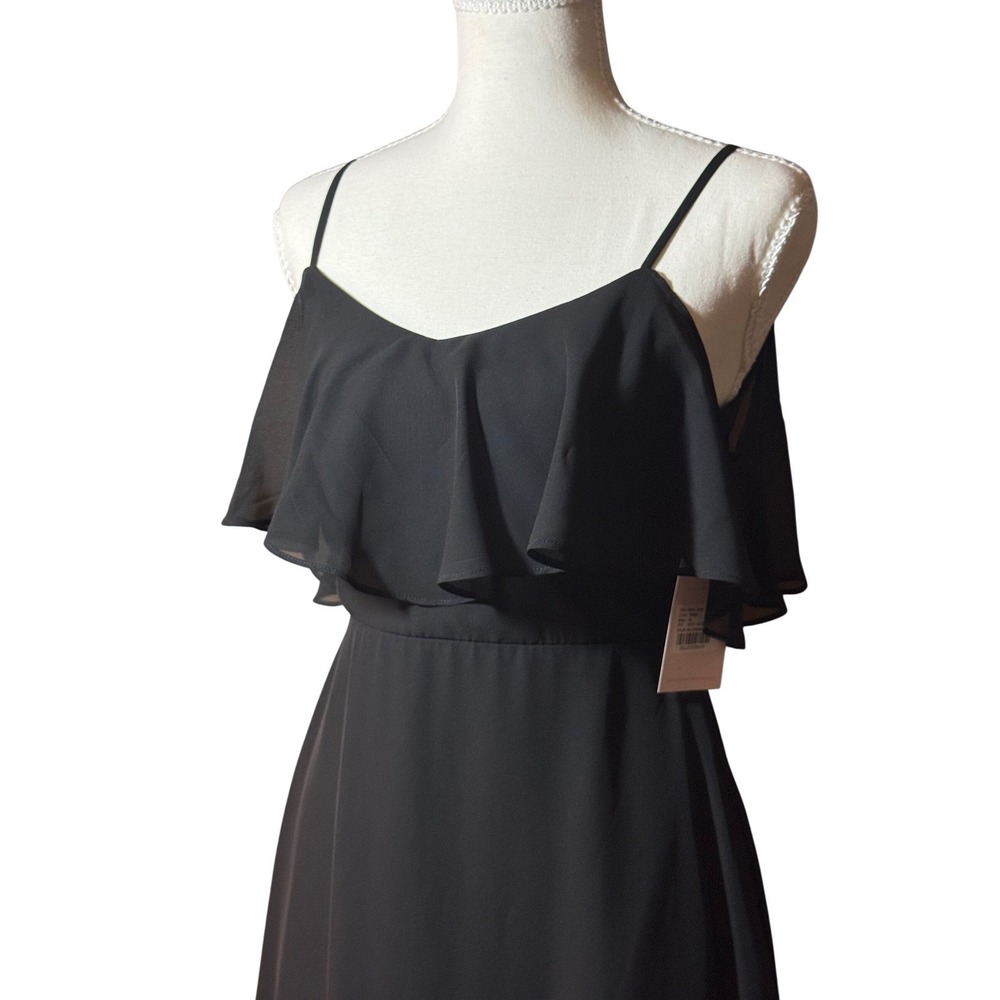NWT Birdy‎ Grey Janie Black Ruffle Cold Shoulder Maxi Dress XL Bridesmaid Formal